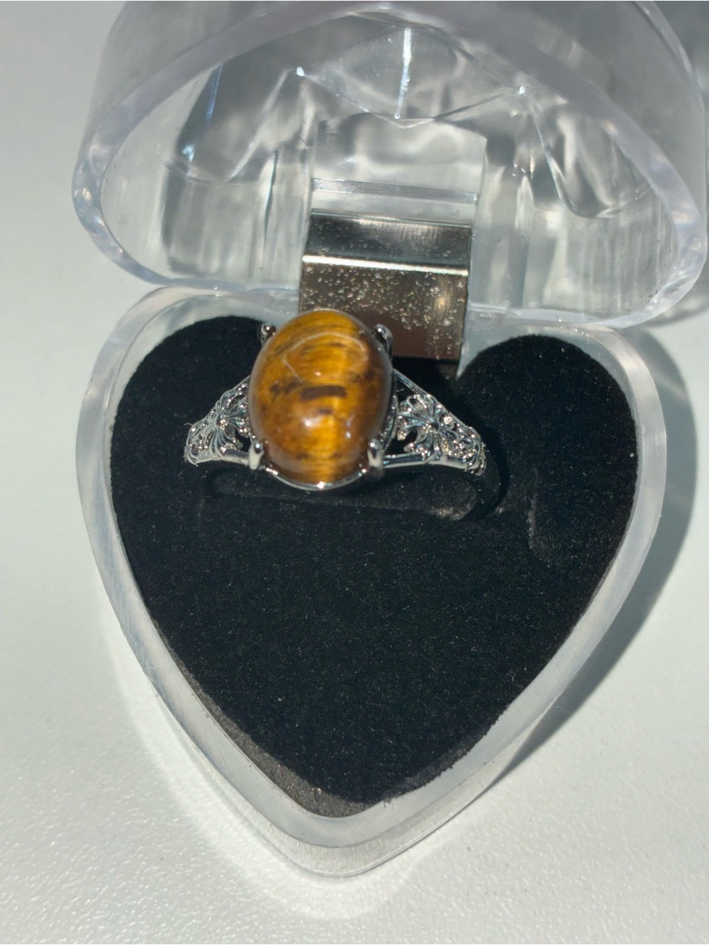 Tiger's Eye Oval Sterling Ring - Brown Gemstone